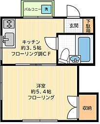 大野ハイツ 2階1Kの間取り