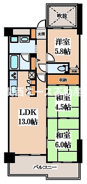 朝日プラザイーストスクエア ｜大阪府東大阪市布市町4丁目(賃貸マンション3LDK・4階・63.80㎡)の写真 その2