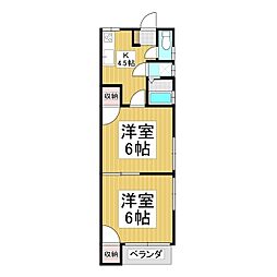 ビラ砂田 1階2Kの間取り
