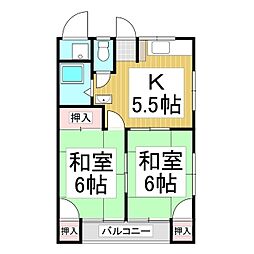 仲コーポ85 2階2DKの間取り
