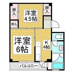 ビレッジハウス川岸　2号棟 2階2Kの間取り