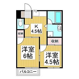 林ハイツ 2階2Kの間取り