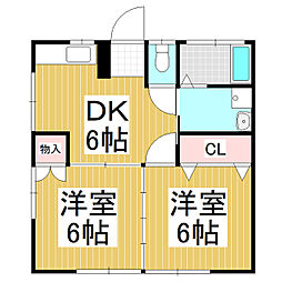 宮坂ハイツ 1階2DKの間取り