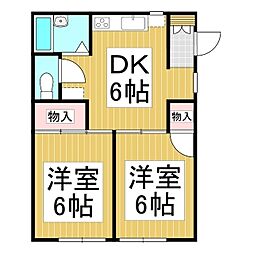 ビラ沖田　Ｅ棟 2階2DKの間取り