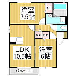 エトワール梨久保　A 2階2LDKの間取り