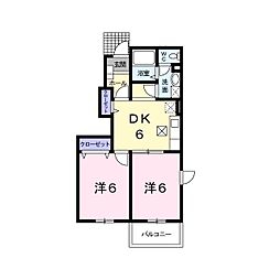 ノースヴァリー　B 1階2DKの間取り