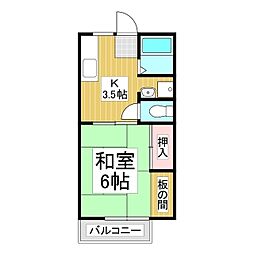 パナハイツイズミ 2階1Kの間取り