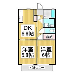 バリュージュ若宮 1階2DKの間取り