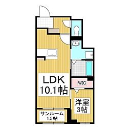 セレーノ岡谷 1階1LDKの間取り