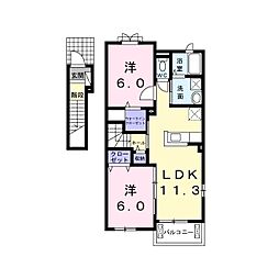 シャンドール 2階2LDKの間取り