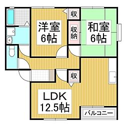 サンビレッジ花櫚D 2LDKの間取図画像