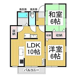 アプルハイツ東棟 2LDKの間取図画像
