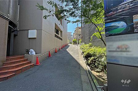 敷地南西側の前面道路(北西側から)