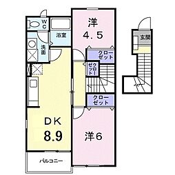 フォルトゥーナ　Ａ 2階2DKの間取り