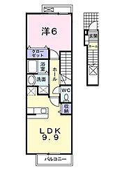 フローラ西館　Ａ 2階1LDKの間取り