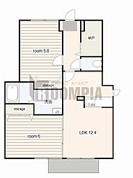 カーサ・グローリアB 101 1階2LDKの間取り