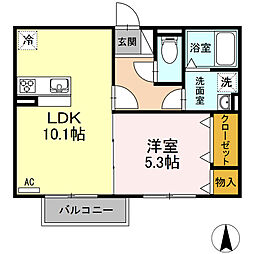 ジュネス 2階1LDKの間取り
