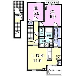 インテレクトII 2階2LDKの間取り