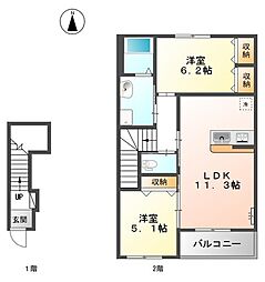リバレイン 2LDKの間取図画像