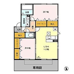 セジュールカルフール 2LDKの間取図画像
