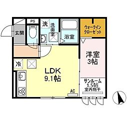 ベルエア岐阜 1LDKの間取図画像