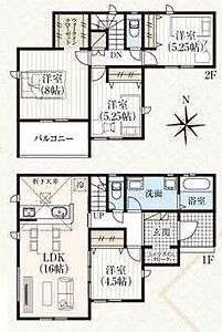 間取り：ゆとりある広さの敷地に建つ4LDKの間取りでございます♪