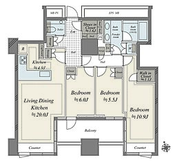 三田ガーデンヒルズ サウスヒル 3LDKの間取図画像