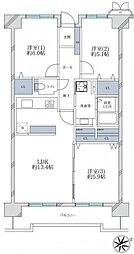 山田西C団地A-1棟 3LDKの間取図画像
