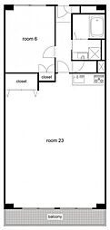 芦屋パインリッチ 1LDKの間取図画像