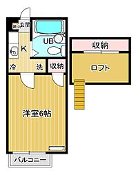 アーバンハウス長嶺 2階1Kの間取り