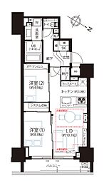 シティハウス目黒ザ・ツインSOUTH棟 2LDKの間取図画像