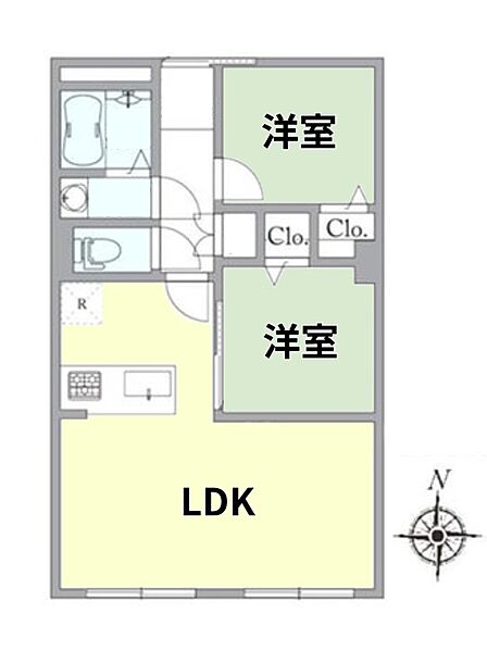 2LDK、専有面積53.76m2、バルコニー面積5m2 【間取り図】