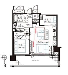パークホームズ南麻布ザレジデンス 2LDKの間取図画像