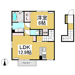 コンフィアンスB 1LDKの間取図画像