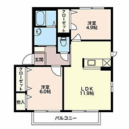 プロヴァンスE 2LDKの間取図画像