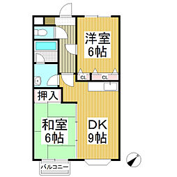 エルカーサ21 1階2LDKの間取り