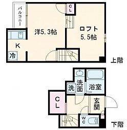 ADC久留米カーサ 2階1SKの間取り