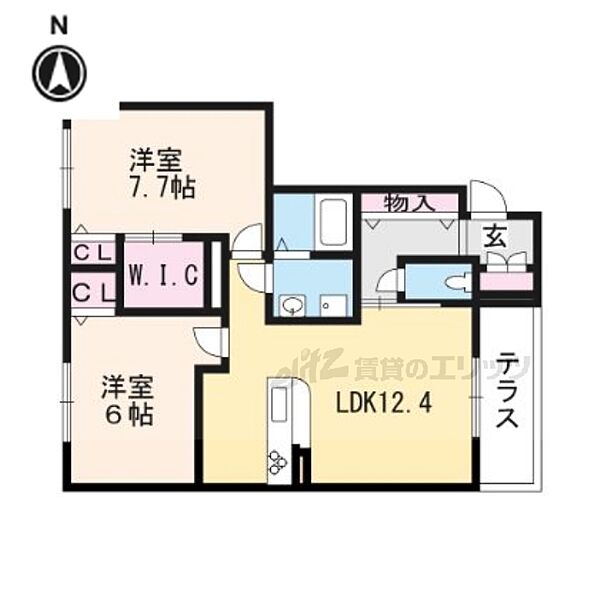 アシスト木津 B106｜京都府木津川市木津南後背(賃貸アパート2LDK・1階・61.56㎡)の写真 その2