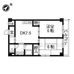 ハイツ平和II 3階2DKの間取り