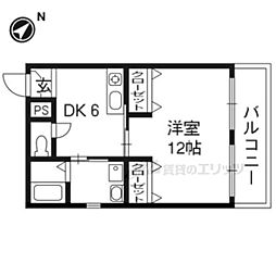 京都地下鉄東西線 小野駅 徒歩15分の賃貸マンション 1階1DKの間取り