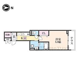 京阪本線 墨染駅 徒歩1分の賃貸アパート 3階1Kの間取り