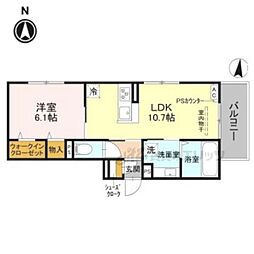 ＧＲＡＭＭ六地蔵Ｂ棟 2階1LDKの間取り