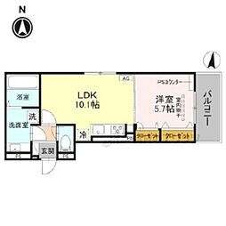 ＧＲＡＭＭ六地蔵Ｃ棟 2階1LDKの間取り