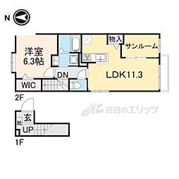 グリーンハイツ加茂I 2階1LDKの間取り
