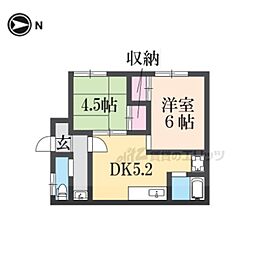 JR奈良線 新田駅 徒歩11分の賃貸一戸建て 2DKの間取り
