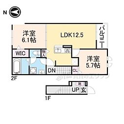 グリーンハイツ加茂II 2階2LDKの間取り