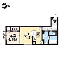 プラティア南里の西 1階1LDKの間取り