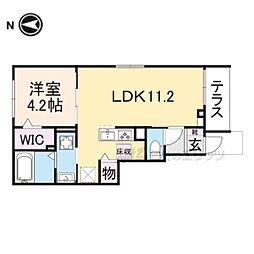 JR奈良線 山城青谷駅 徒歩4分の賃貸アパート 1階1LDKの間取り