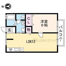 近鉄京都線 伊勢田駅 徒歩3分の賃貸アパート 2階1LDKの間取り