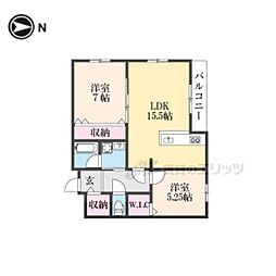 木津清水Ａ棟新築アパート 3階2LDKの間取り